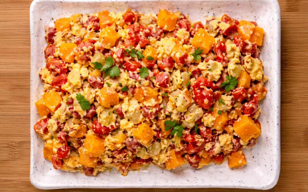 Revuelto de boniato con Mix de Ensalada de Pimientos con cebolla ALSUR